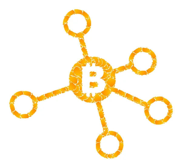 Ouro vetor Bitcoin nós mosaico Ícone — Vetor de Stock