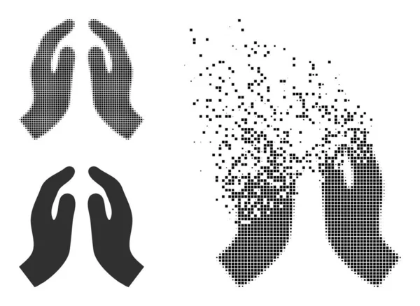 Pixel rotto e icona originale delle mani di preghiera — Vettoriale Stock