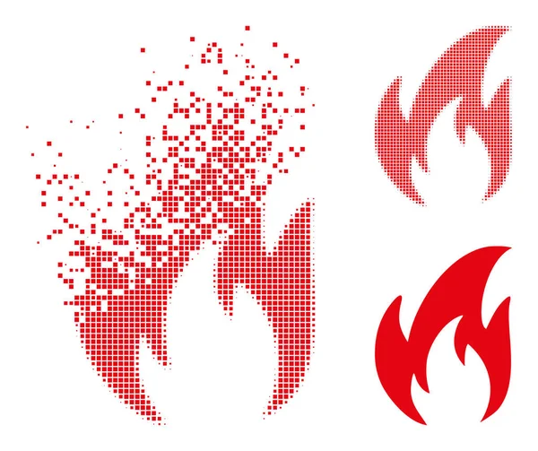 Ícone de Fogo Dispersado Pixelado e Original —  Vetores de Stock