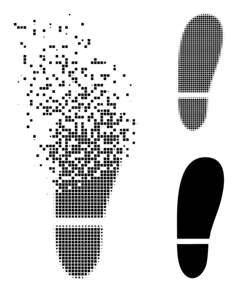 Rozłożone kropki i oryginalna ikona druku ludzkiej stopy — Wektor stockowy