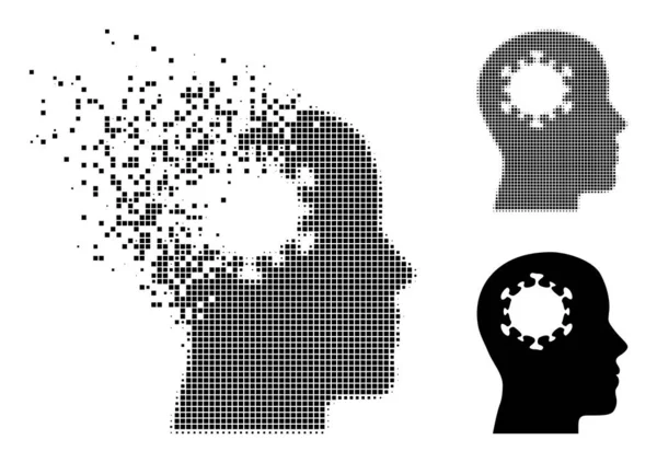 Ícone de infecção cerebral fragmentado Pixelado e original — Vetor de Stock