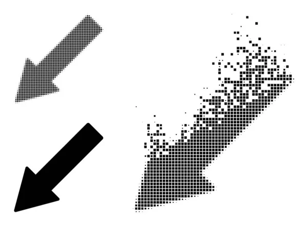 Fragmentiertes gepunktetes und ursprüngliches Pfeil-Symbol nach links unten — Stockvektor