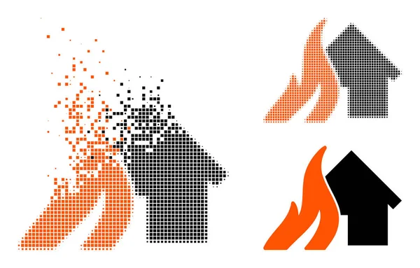 Pył Pixelated i oryginalna ikona Burn House — Wektor stockowy