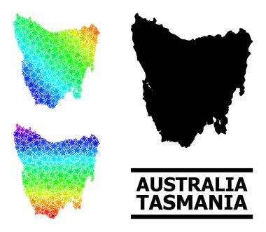 Renkli Tayf Yıldızları Tazmanya Adası Kolajı Mozaik Haritası