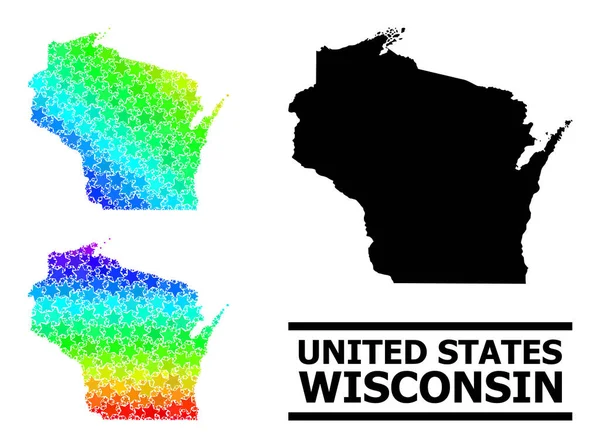 Rainbow Gradient Stars Mosaico Mappa del Wisconsin State Collage — Vettoriale Stock