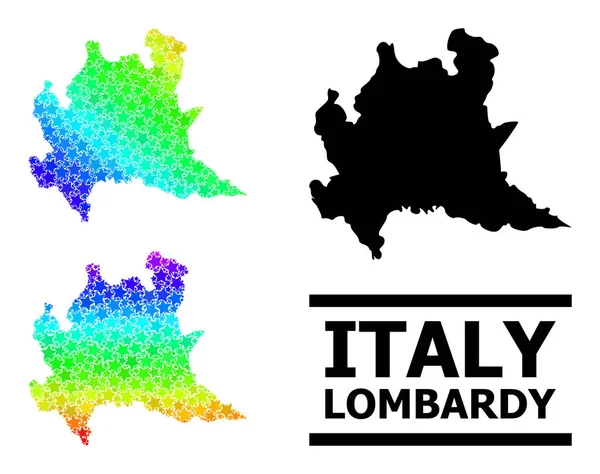 Duhový gradient Hvězdy Mozaika Mapa Lombardie Koláž — Stockový vektor