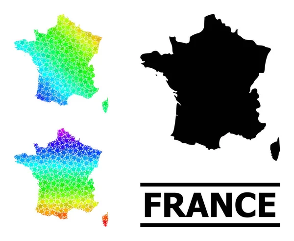 Rainbow Gradient Stars Mosaic Mapa da França Collage —  Vetores de Stock