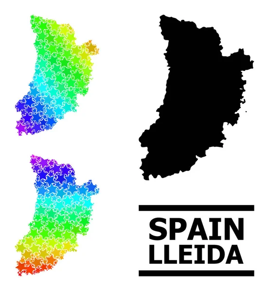 Rainbow Gradient Star Mosaic Map of Lleida Province Collage — Stock Vector