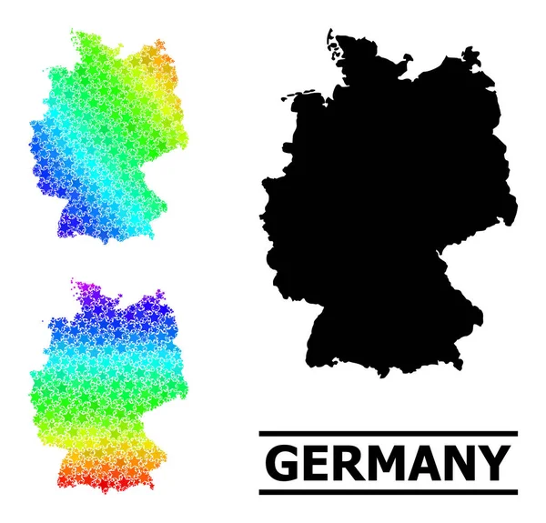 Spectraal gekleurde verloop Sterren Mozaïek Kaart van Duitsland Collage — Stockvector