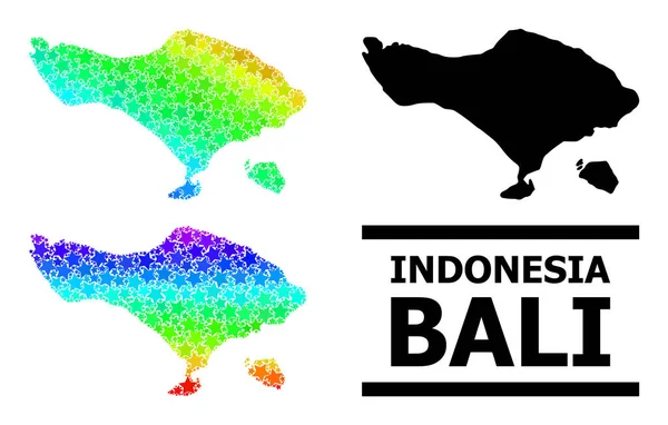 Spectrum Gradient Starred Mosaic Mapa de Bali Island Collage — Vector de stock