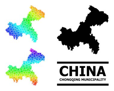 Hayalet Renkli Gradyan Başrolde Chongqing Belediyesi Kolajı Mozaik Haritası