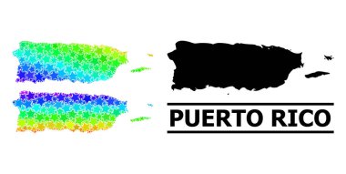 Renkli Hayalet Yıldızlar Porto Riko Kolajı Mozaik Haritası