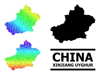 Hayali Renkli Gradyan Yıldızlı Mozaik Xinjiang Uygur Bölgesi Kolajı Haritası