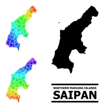 Renkli Tayf Yıldızları Saipan Adası Kolajı Mozaik Haritası