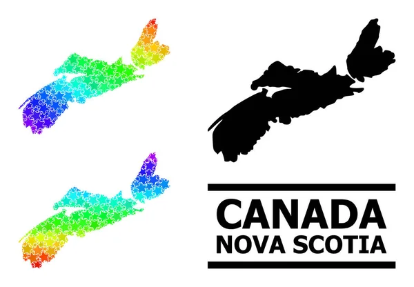 Spectrum Gradient Star Mosaic Map of Nova Scotia Province Collage — Stock Vector