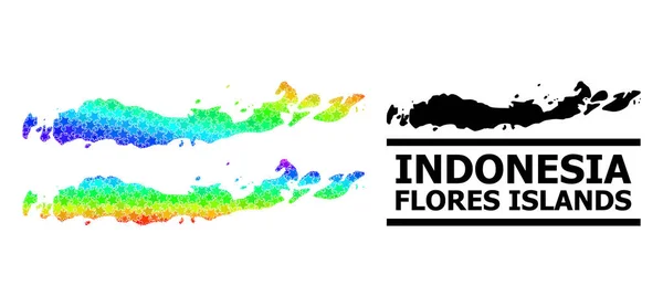 Spektrum Gradien Bintang Peta Mosaik Indonesia - Kolase Kepulauan Flores - Stok Vektor