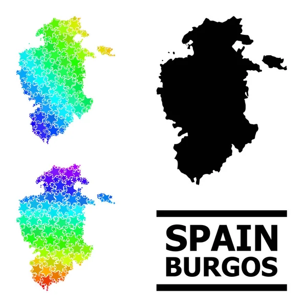 Rainbow Gradient Star Mosaic Map of Burgos Province Collage — Stock Vector