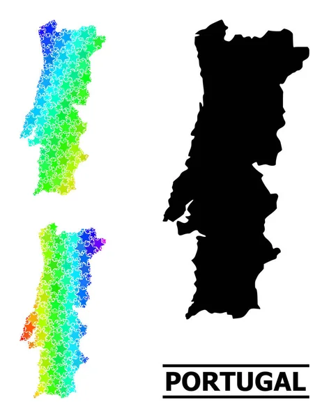 Gradiente Colorido Espectral Mapa Mosaico Estrelado de Portugal Collage — Vetor de Stock