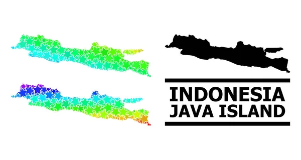 Spectral Colored Gradient Starred Mosaic Map of Java Island Collage — Διανυσματικό Αρχείο
