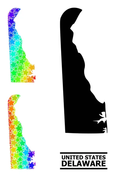 Gökkuşağı Gradyan Yıldızlı Delaware Devlet Kolajı Mozaik Haritası — Stok Vektör