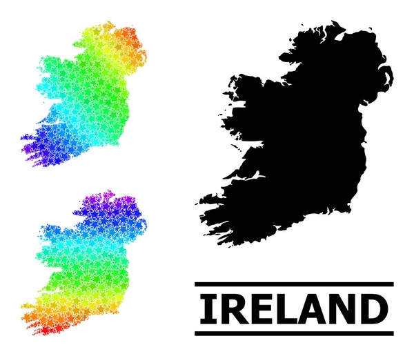 Spectral Colored Gradient Star Mosaic Map of Ireland Island Collage — Stock Vector