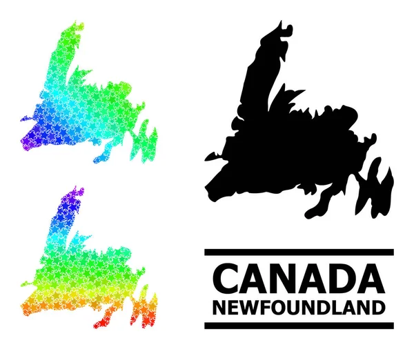 Rainbow Gradient Stars Ψηφιδωτός χάρτης του κολλάζ του νησιού Newfoundland — Διανυσματικό Αρχείο