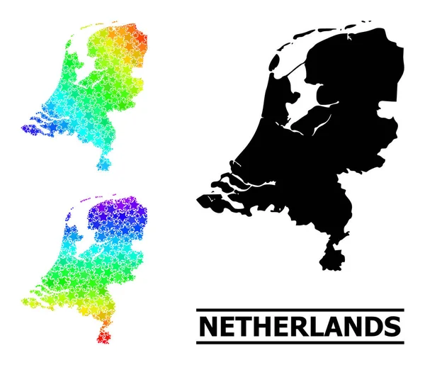Spectral Colored Gradient Starred Mosaic Mapa de Países Bajos Collage — Archivo Imágenes Vectoriales