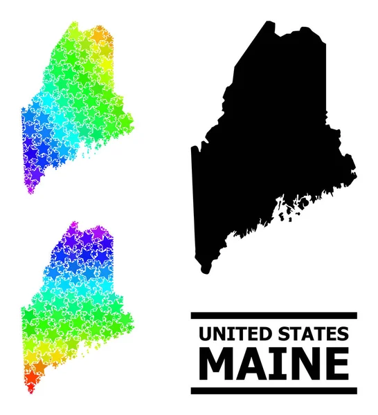 Spectral Colored Gradient Stars Mosaic Map of Maine State Collage — Stock Vector