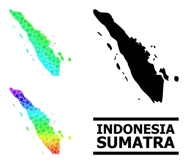 Spectral colorato gradiente stellato mosaico mappa di Sumatra Island Collage — Vettoriale Stock