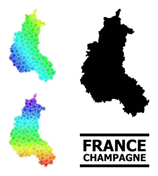 Spektrum Gradient Star Mosaic Karta över Champagne Province Collage — Stock vektor