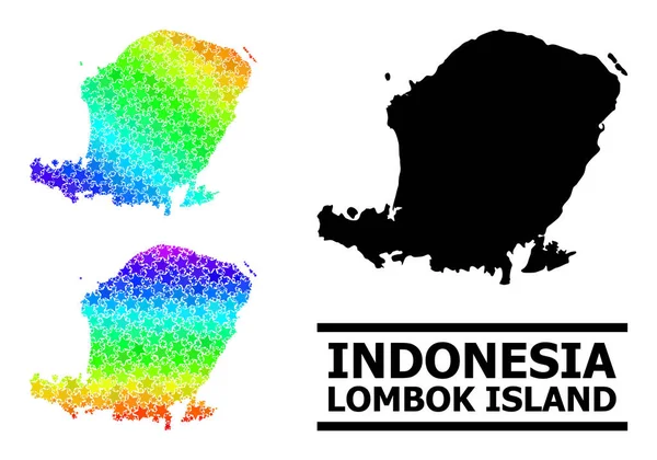 Spectrum Gradient Stars Mosaic Mapa de Lombok Island Collage — Archivo Imágenes Vectoriales