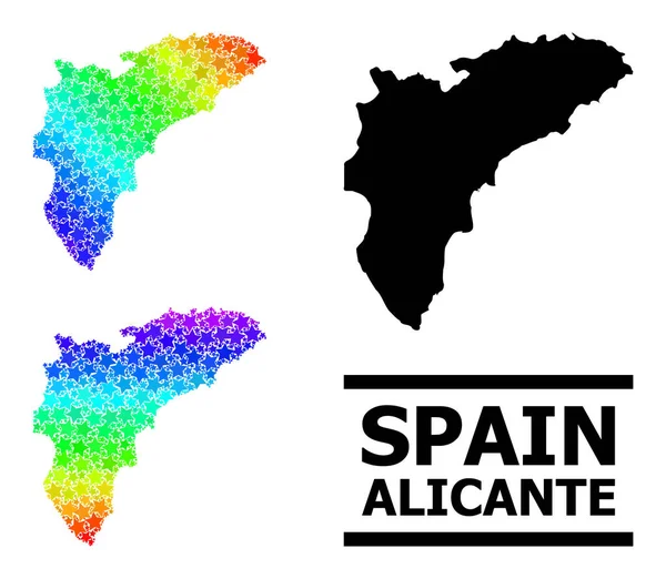 Spektralny Kolorowy Gradient Stars Mozaika Mapa Prowincji Alicante Kolaż — Wektor stockowy