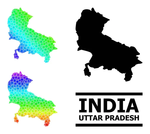 Spectrum Gradient Starred Mosaic Mappa di Uttar Pradesh State Collage — Vettoriale Stock