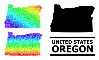 Oregon Eyalet Kolajı Gökkuşağı Gradyan Yıldız Mozaik Haritası