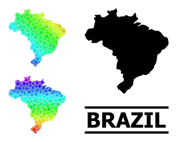 Spectral colorato gradiente stella mosaico mappa del Brasile collage — Vettoriale Stock