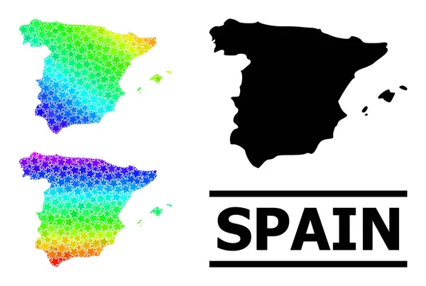 Spectrum Gradient Stars Mosaic Mapa de España Collage — Vector de stock