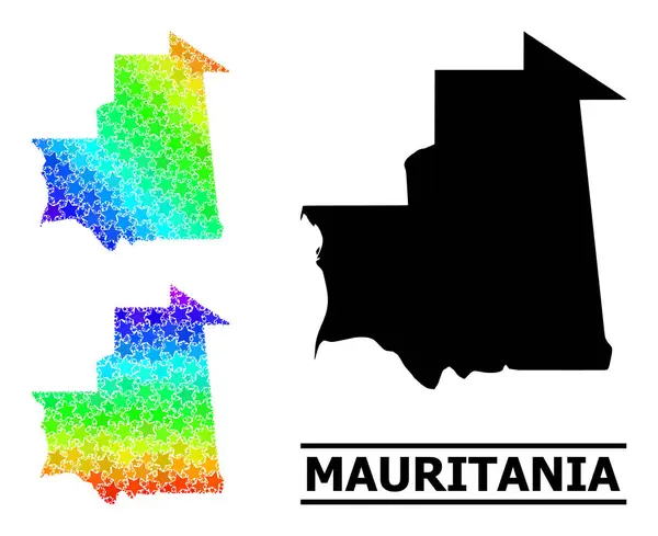 Rainbow Gradient Star Mosaic Mapa de Mauritania Collage — Vector de stock
