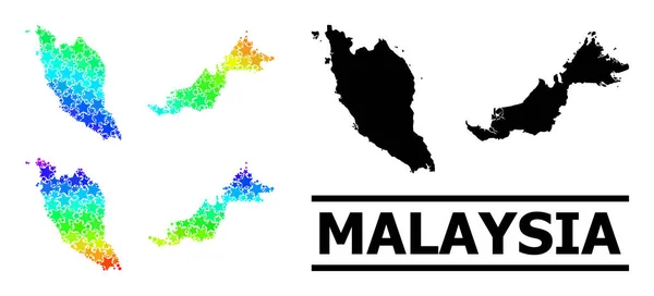 Spectrum Gradient Stars Mosaic Map of Malaysia Kollázs — Stock Vector
