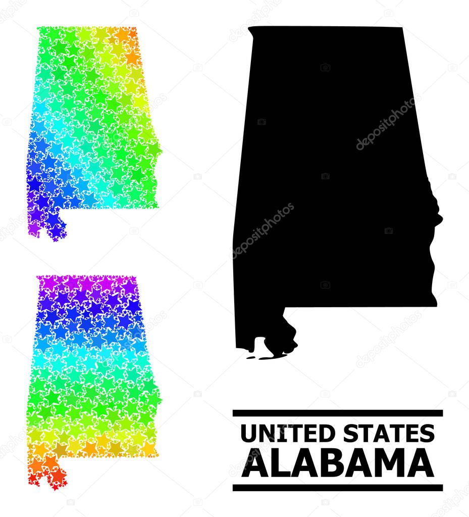 Rainbow Gradient Starred Mosaic Map of Alabama State Collage