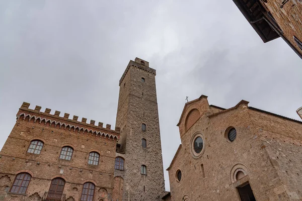 San Gimignano Město Toskánsku Centrem Jeho Historického Centra Náměstí Piazza — Stock fotografie