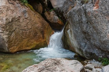 Montefortino, Marche, Italy. Ambro River. Waterfalls of the Sanctuary of the Madonna dell'Ambro