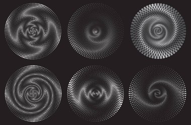 Fütürist tasarım unsuru, süs. Spiral desenler ayarlandı. Vektör illüstrasyonu