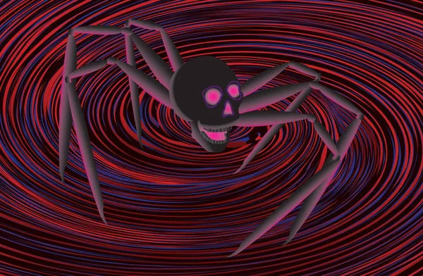 Halloween Spider Temně Červeném Víru Backgrounw Vektorová Ilustrace — Stockový vektor