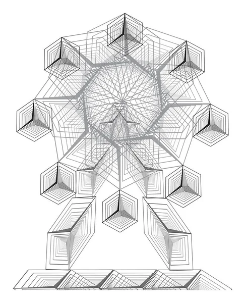 摩天轮 抽象绘图 具有立方体的几何图案 矢量图像 — 图库矢量图片