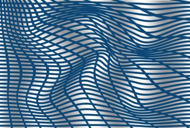 Dalgalı çizgili yüzey. Soyut üç boyutlu illüzyonlar. Dalgalı çarpıtma etkisi olan bir model ya da arka plan. Vektör illüstrasyonu