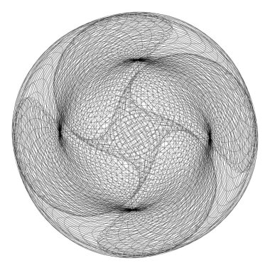 Soyut doğrusal siyah ve beyaz spiral tasarım elementi. Açık iş süsü