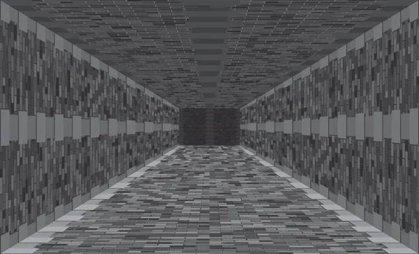 トンネルは灰色のタイルで並んでいます デジタルワイヤーフレームトンネル 3D廊下だ 背景抽象ベクトル画像 — ストックベクタ