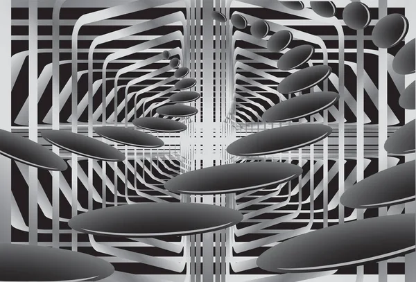 Disques Volants Tunnel Avec Murs Treillis Métallique Illustration Vectorielle — Image vectorielle