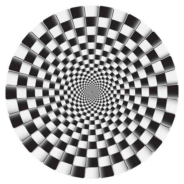 Checkered Spiral Board Abstract Black White Optical Illusion Pattern Background — Stock Vector