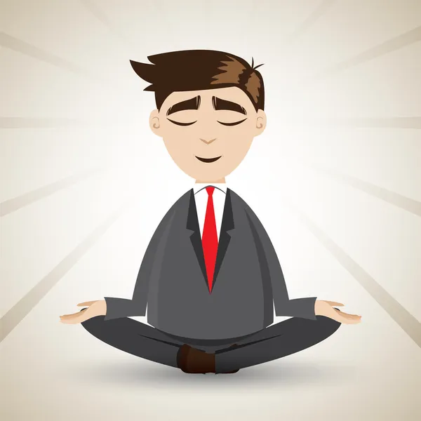 Hombre de negocios de dibujos animados relajarse con la meditación — Vector de stock